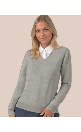 Jersey de mujer de cuello pico.                       
Corte entallado.                                                
