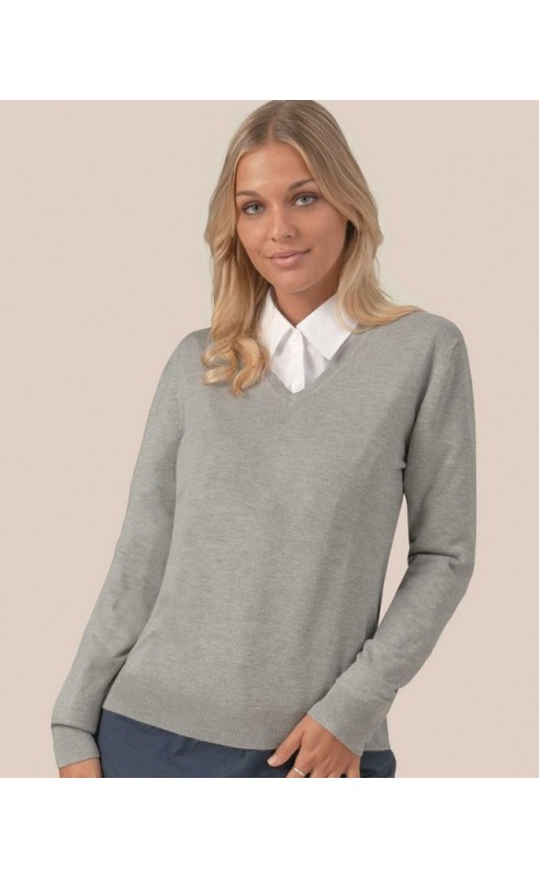 Jersey de mujer de cuello pico.                       
Corte entallado.                                                

